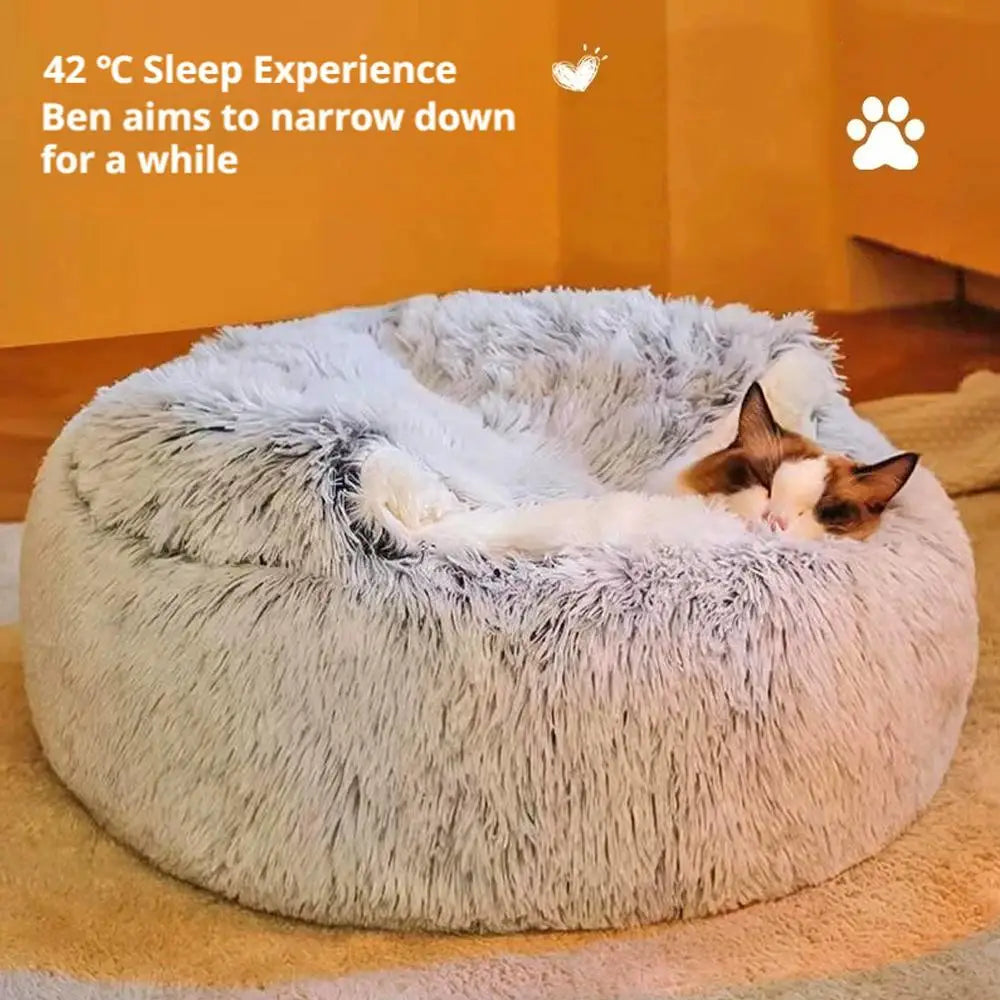 Cozy Winter Plush Cat Bed - Round Cushion for Cats and Small Dogs - Warm and Secure Nesting Bag