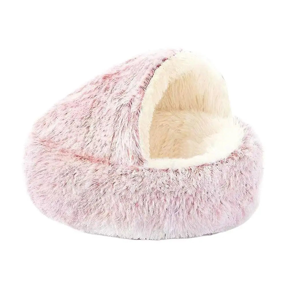 Cozy Winter Plush Cat Bed - Round Cushion for Cats and Small Dogs - Warm and Secure Nesting Bag