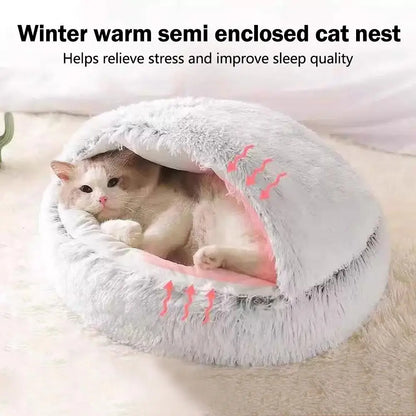 Cozy Winter Plush Cat Bed - Round Cushion for Cats and Small Dogs - Warm and Secure Nesting Bag